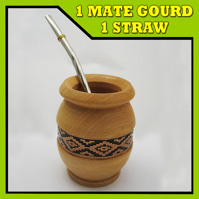 ARGENTINA MATE GOURD YERBA TEA CUP WITH STRAW BOMBILLA HANDMADE DETOX DRINK 1536