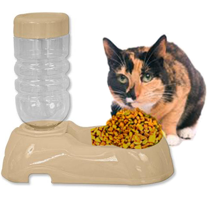 Plastic Pet Dog Puppy Cat Automatic Water Food Dispenser Combo Dish Bowl Feeder