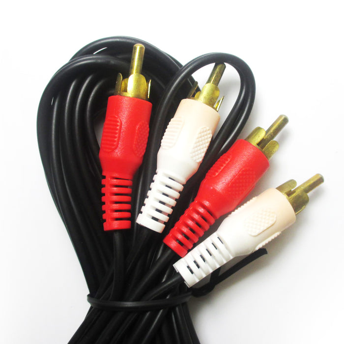 2 RCA Phono Male to Male 12 Ft White Red Stereo Audio Cable Adapter Gold Plugs