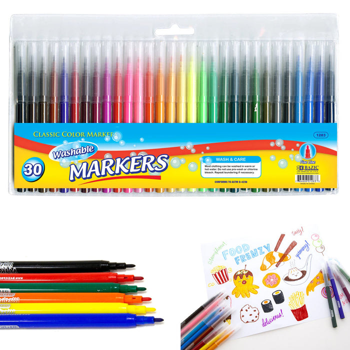 30 PC Washable Markers Coloring Fine Pens Marker Brilliant Colors Art School Set