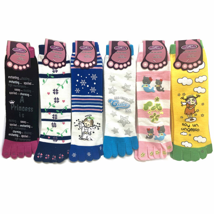 3 Pairs Women's Toe Socks Five Finger Casual Crew Multi Colors Designs One Size