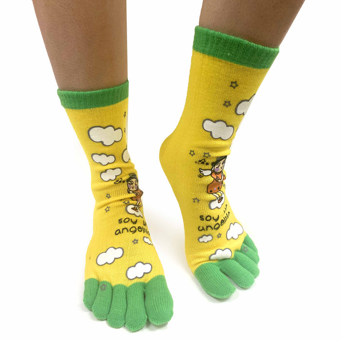 3 Pairs Women's Toe Socks Five Finger Casual Crew Multi Colors Designs One Size