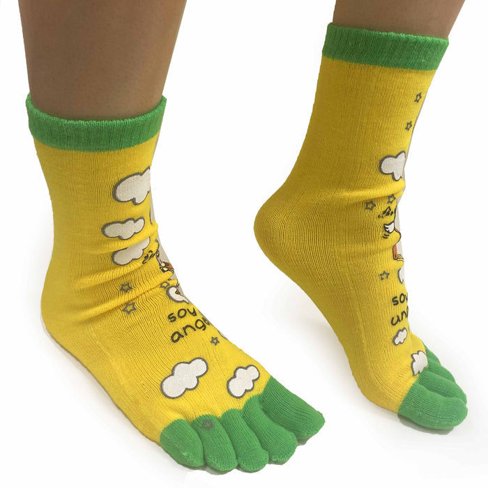 3 Pairs Women's Toe Socks Five Finger Casual Crew Multi Colors Designs One Size