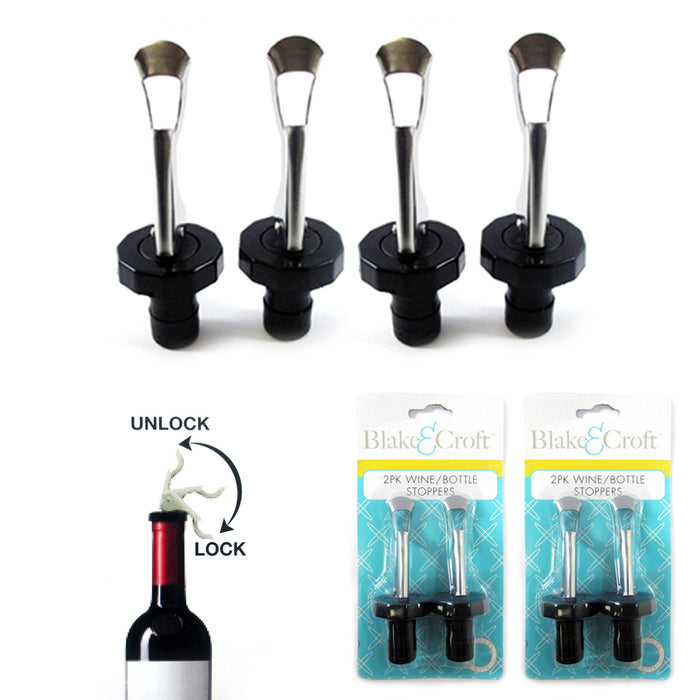 4 Pc Bottle Stoppers Wine Cork Fresh Saver Vacuum Sealer Preserver Airtight Set