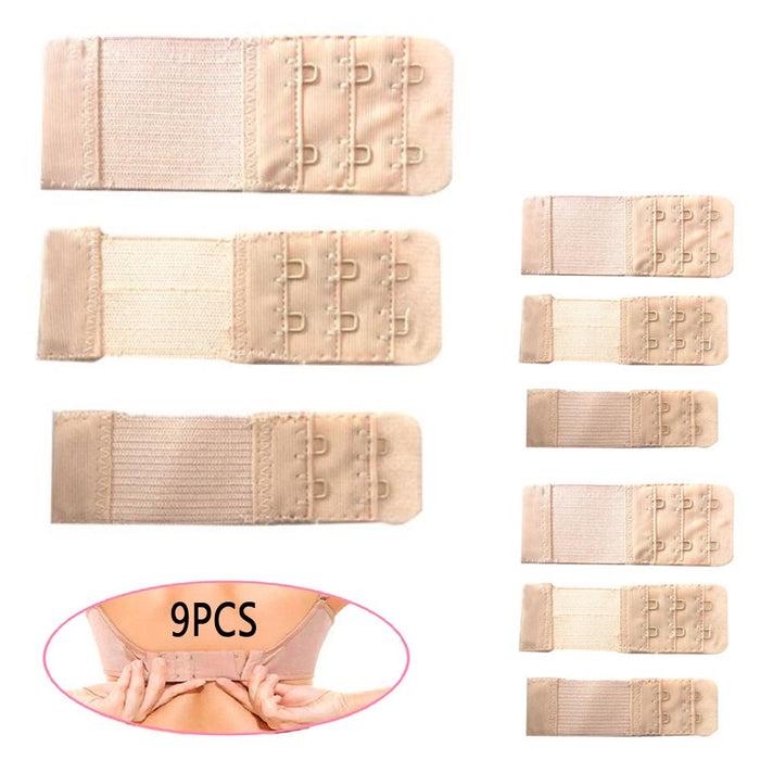 9pc Women’s Bra Extender Set 2 & 3 Hook Beige Elastic Strap Extensions Comfort