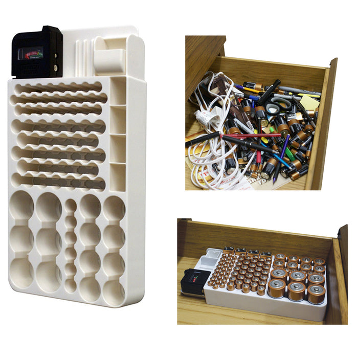 Battery Storage Organizer Rack 82 Holder Tester Case Box Organize Hold AA AAA 9V