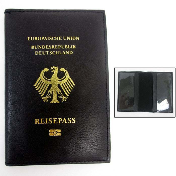Deutschland German Leather Passport Cover Holder Black Case Card Protector New