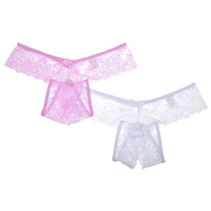 2pc Women Sexy Lace Crotchless Thongs Panties Underwear Lingerie G-String Large