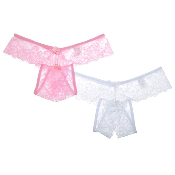 2pc Women Sexy Lace Crotchless Thongs Panties Underwear Lingerie G-String Large