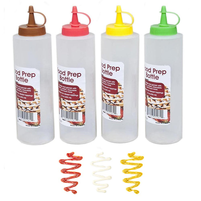 4PC Clear Squeeze Bottles 12 oz Condiment Ketchup Mustard Oil Squirt Mayo Food