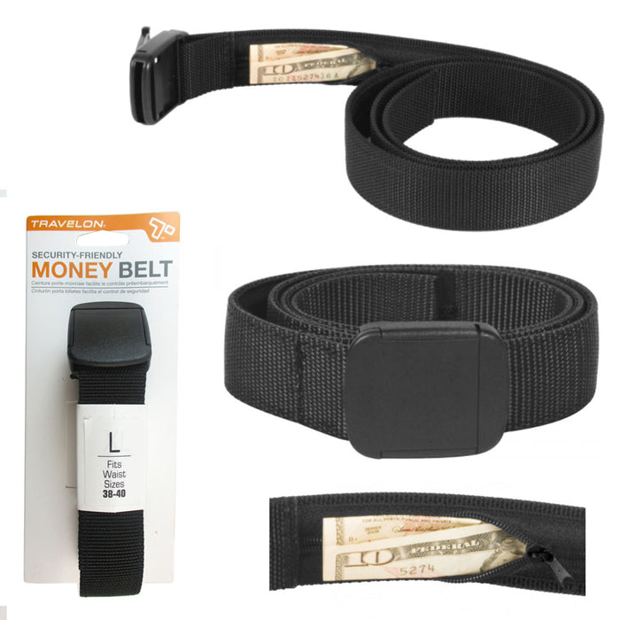 1 Travelon Security Friendly Money Belt Black L 38"- 40" Travel Secure Wallet Id