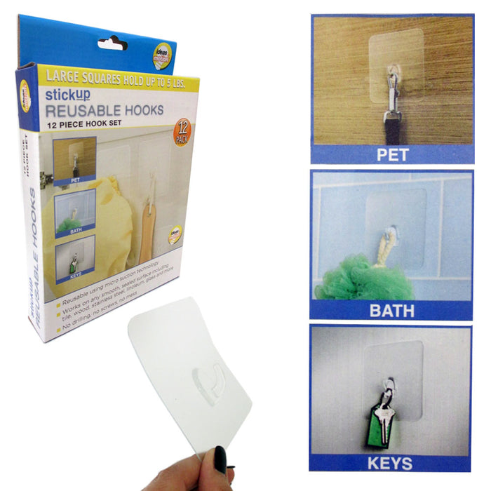 12 Pk Clear Wall Hook Bathroom Kitchen Removable Strong Reusable Vacuum Suction