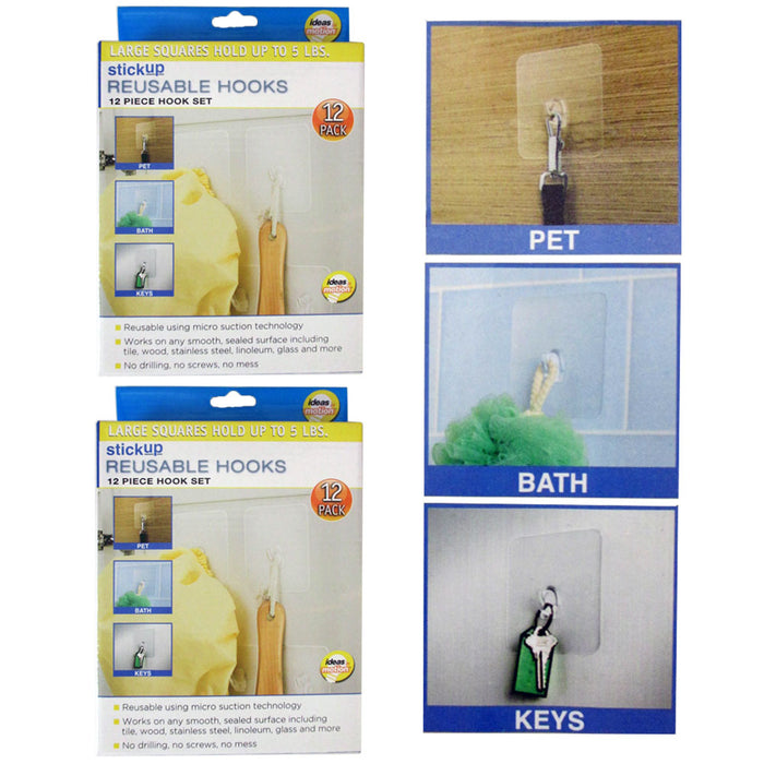 24 Pc Clear Reusable Wall Hooks Transparent Hangers Decorate Removable Home