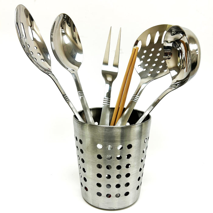 Sturdy Utensil Holder Stainless Steel Kitchen Home Office Dia 4.5" Cutlery Caddy