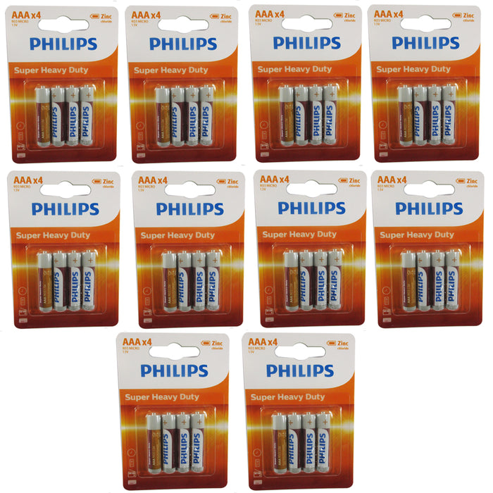 40 Philips R03P AAA 1.5V Super Heavy Duty Battery Carbon-Zinc Triple A Batteries