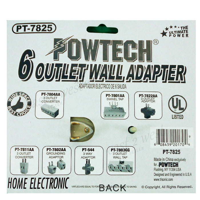 1pc  6 Outlet Power Strip Adapter Charging Station Plugs Wall Tap Socket Wide