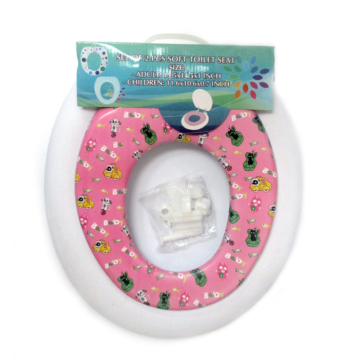 2 in 1 Toilet Seat with Soft Cushion Adults Children Elongated Shape Universal