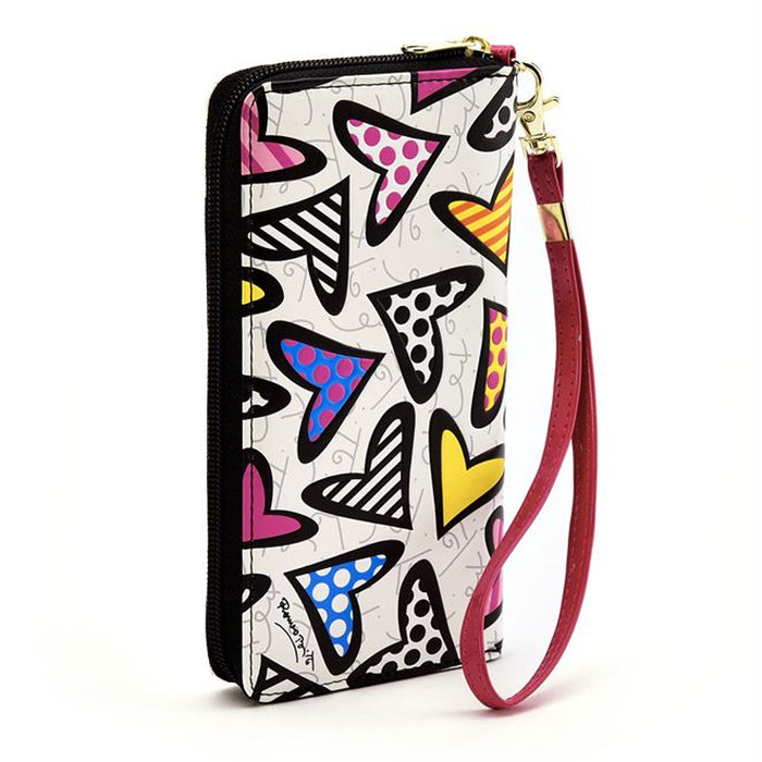 Romero Britto Large Wallet White Heart Case Women New Purse Clutch Coin Holder !