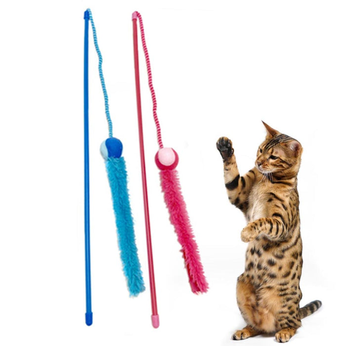 2 Interactive Cat Feather Teaser Toy Wand Tassel String Kitten Exerciser Playing