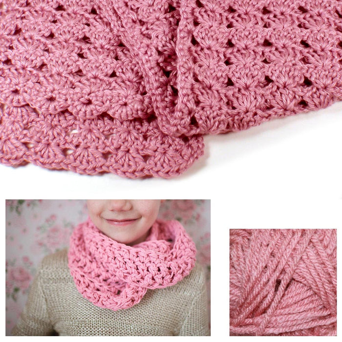 1 Beginner Easy Yarn Crochet Knitted Scarf Kit Dusty Rose Knit Handmade Kid Gift