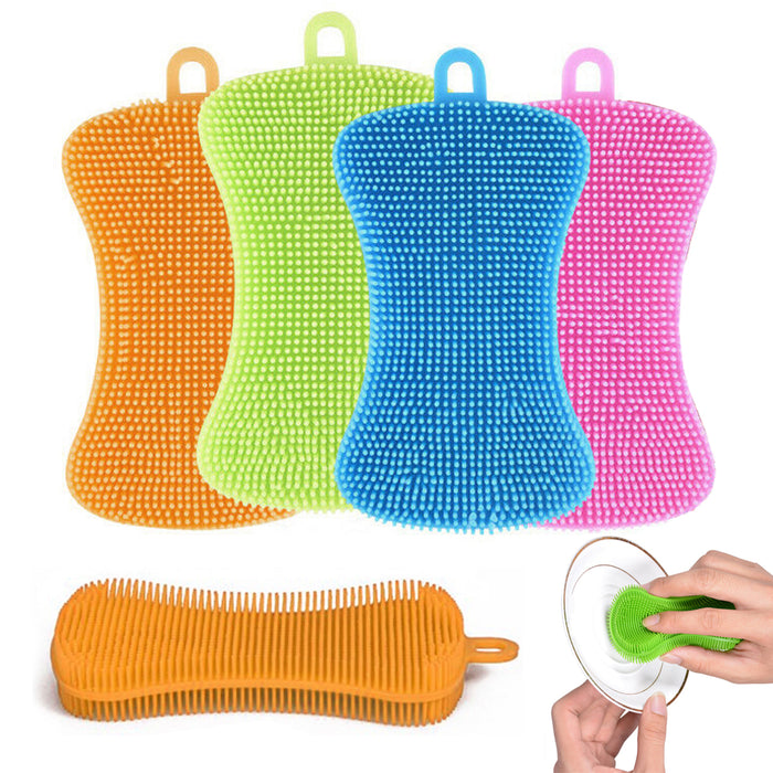 2 Silicone Dish Sponges Kitchen Utensils Brush Accessories Double Sided Scrubber