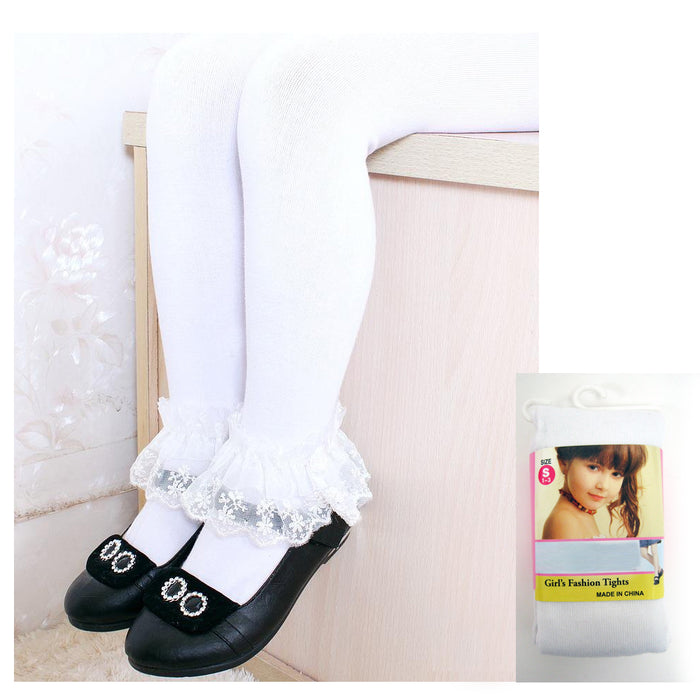3 Children Girls Pantyhose Kids Tights Footed Ballet Stockings Dance White Small