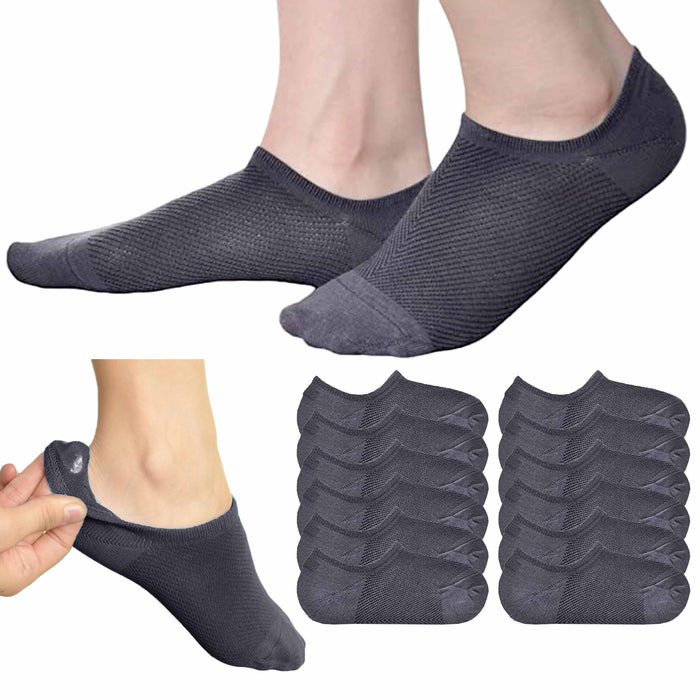 12 No Show Socks Thin Grey Loafer Soft Men 10-13 Sneakers Low Cut Non Slip Grips