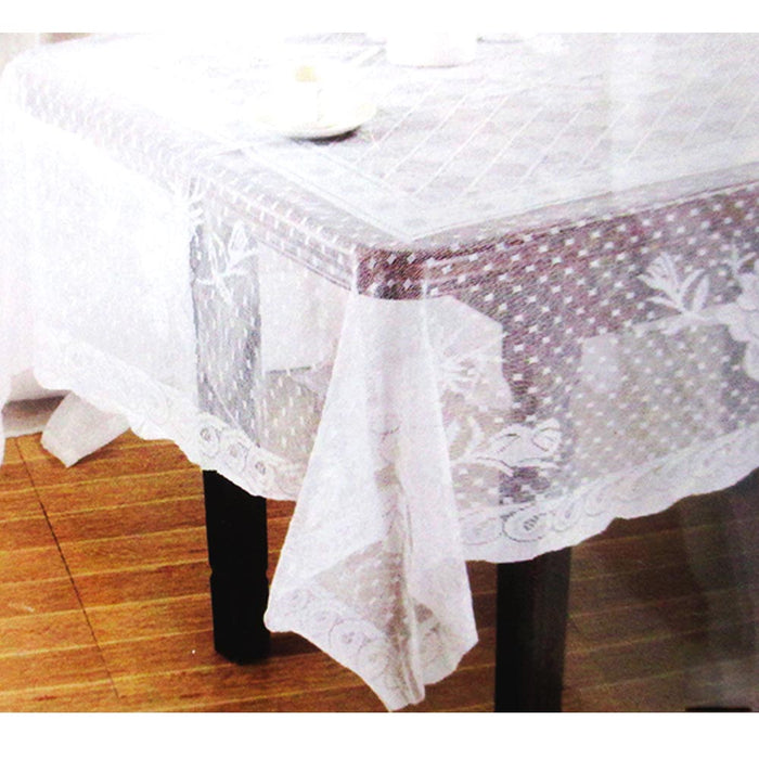 Lace Tablecloth Beige Vinyl 60"X90" Cover Wedding Floral Vintage Dinning Tabl
