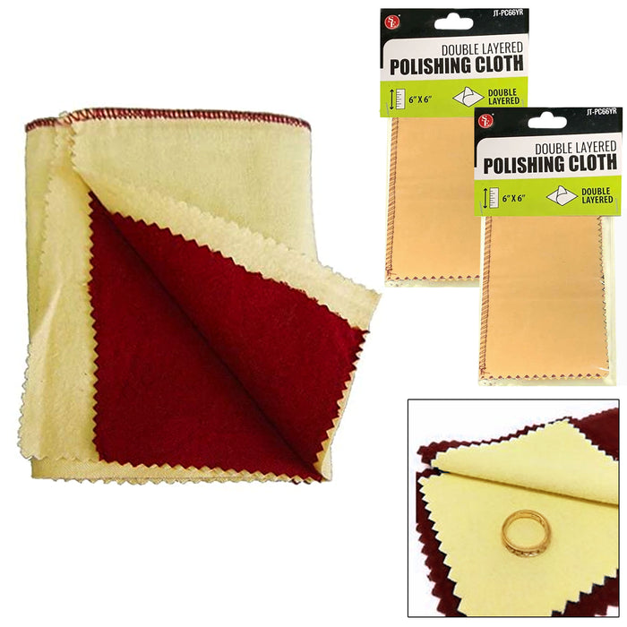 2 Jewelry Cleaning Polishing Cloths Silver Gold Restore Shine Double Layer 6X6"