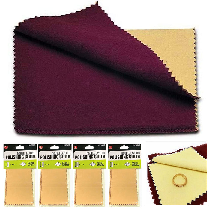 4 Pc Silver Gold Jewelry Cleaning Polishing Cloths Double Layer Buffing 6" X 6"