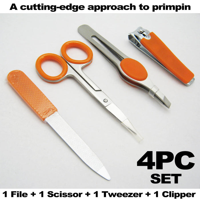 4pc Manicure Set Nail Kit File Clipper Tweezer Scissor Grooming Set Cutter Women