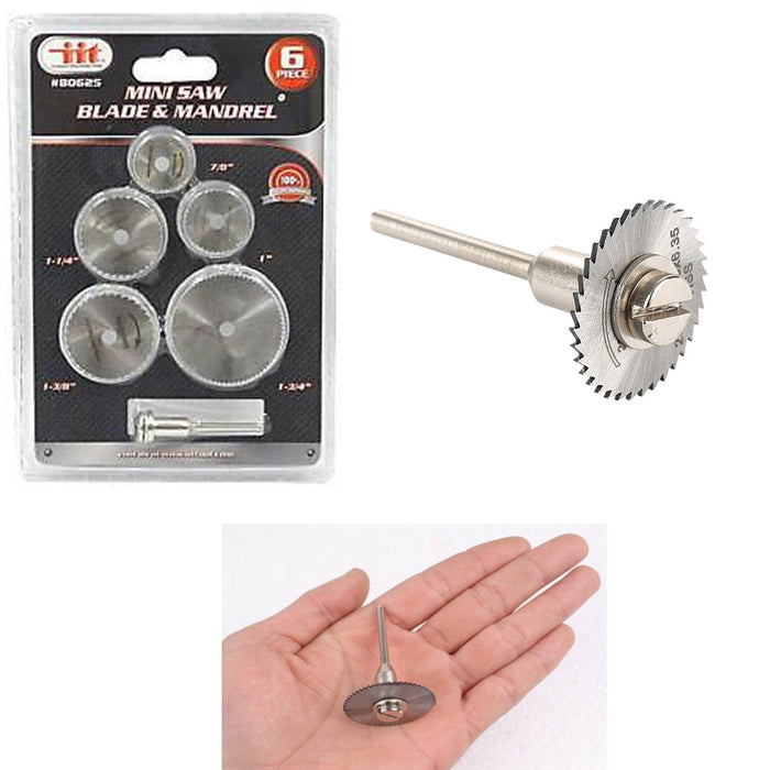 6 pc Mini Saw Blades Circular Wood Cutting Discs Mandrel Drill For Rotary Tool