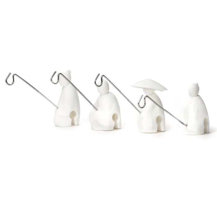 4 Pc Silicone Tea Bag Holder Kikkerland Set Fishermen Hooks Cup Mug Clips Gift