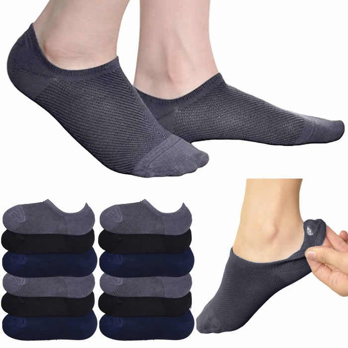 12 Pairs Athletic No Show Socks Non Slip Low Cut Sports Cotton Assorted 10-13