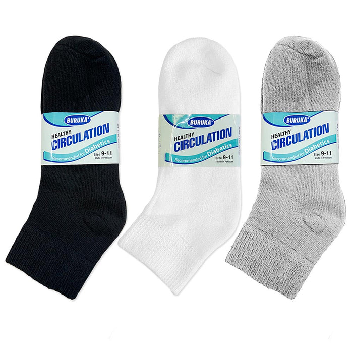 9 Pairs Diabetic Ankle Quarter Crew Circulatory Socks Health Women Men Fit 9-11