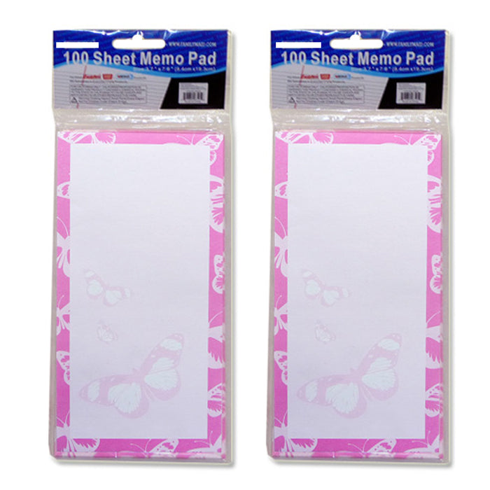 2 Pc Memo Pads Notepads To Do List  7.6"x3.7" Butterfly Designs Fridge 100 Sheet