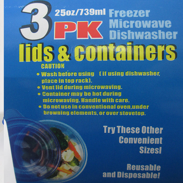 3 Food Container Freezer Microwave Dishwasher Safe Lids Plastic Lunch BPA FREE