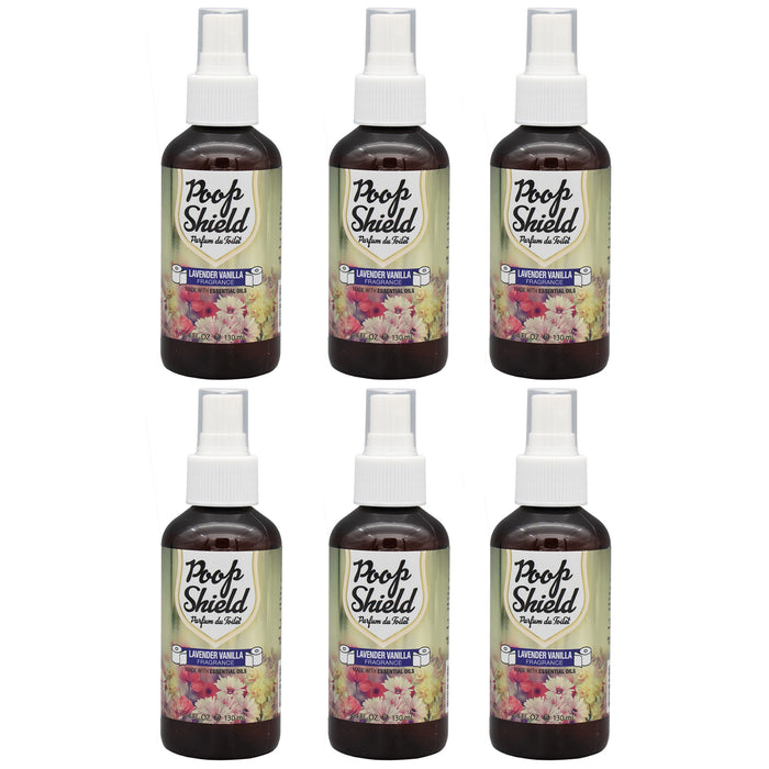 6 Poop Shield Toilet Sprays Lavender Vanilla Odor Eliminator Air Freshener 4.4Oz