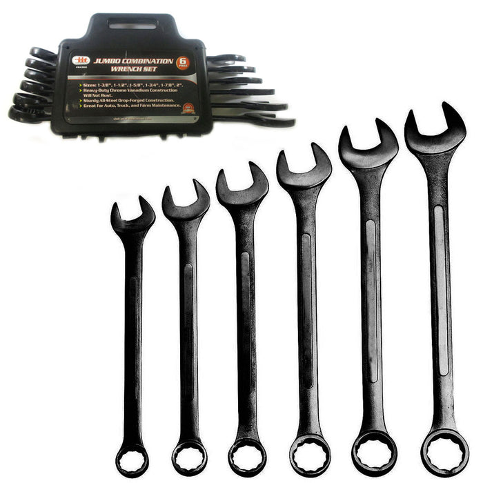 6 Pc Wrench Set Jumbo Combination Huge Large Metric Big Tools Heavy Duty Kit
