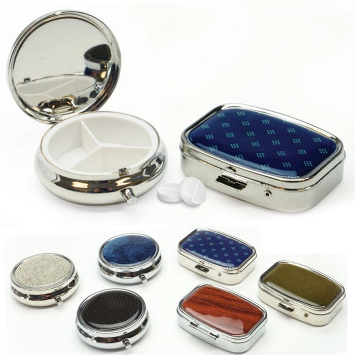 2 Pc Pill Cases 1 Round 1 Square Divided Medicine Box Tablet Holder Dispenser