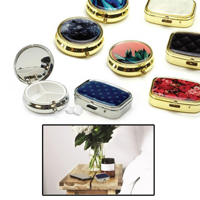 2 Pc Pill Cases 1 Round 1 Square Divided Medicine Box Tablet Holder Dispenser