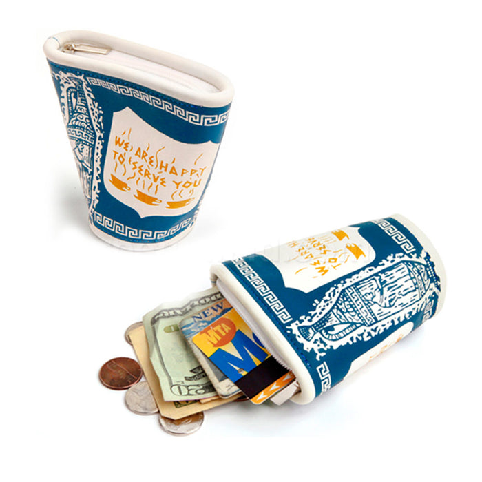 Kikkerland Lucky Beggar Wallet New York Coffee Cup Faux Leather Coin Card Purse