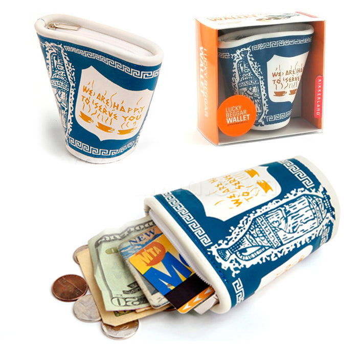 Kikkerland Lucky Beggar Wallet New York Coffee Cup Faux Leather Coin Card Purse