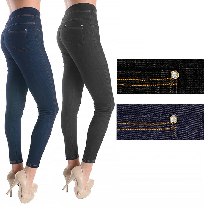 2pc Jeggings Leggings Women Skinny Stretch Pants Soft Jeans Black Blue Small Med