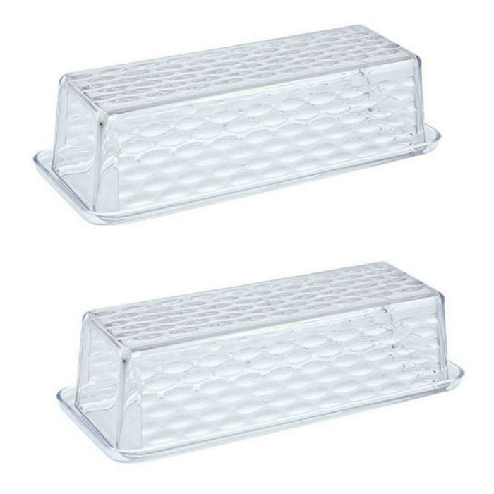 2 X Single Stick Butter Dish Serving Tray Lid Container Saver Textured Design