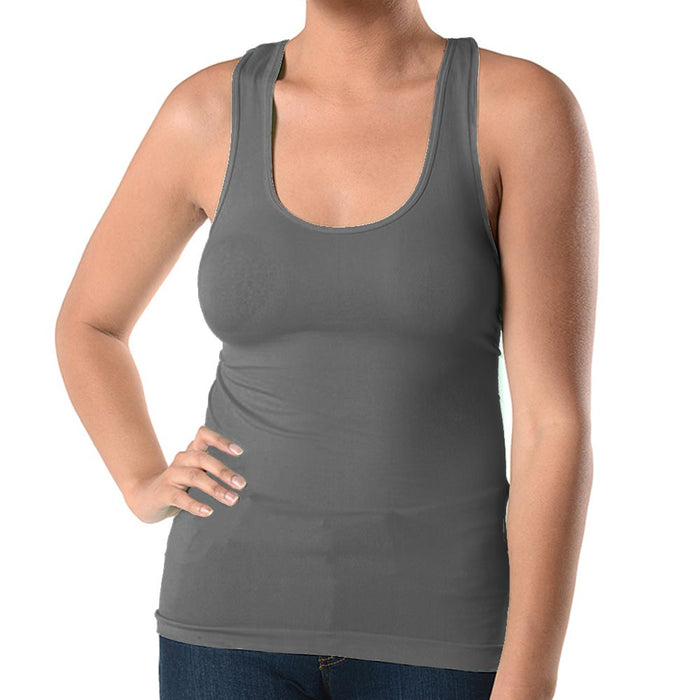 2 Pc Womens Plus Size Basic Cami Tank Top Racerback Stretch Long Shirt Grey Pink