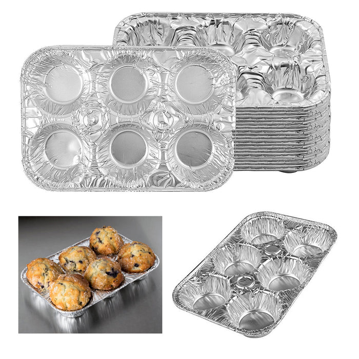 6-Cup Aluminum Foil Muffin Cupcake Pan 100/PK Disposable Containers Mold Pan
