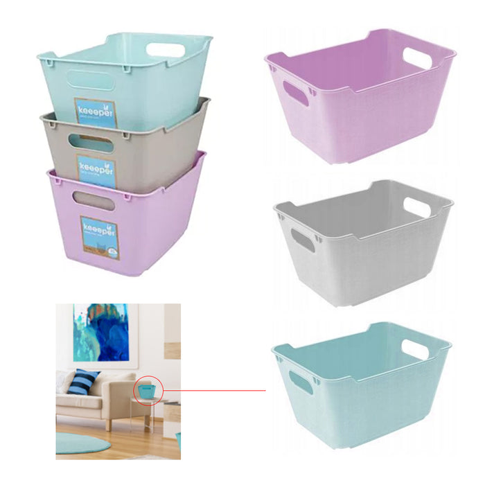 3 Home Decor Mini Storage Boxes Bins Stackable Tub Container Basket 7.5"L X 4"H