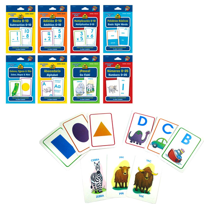 8 Early Learning Flash Cards English Spanish Math Colors Shapes Alphabet School