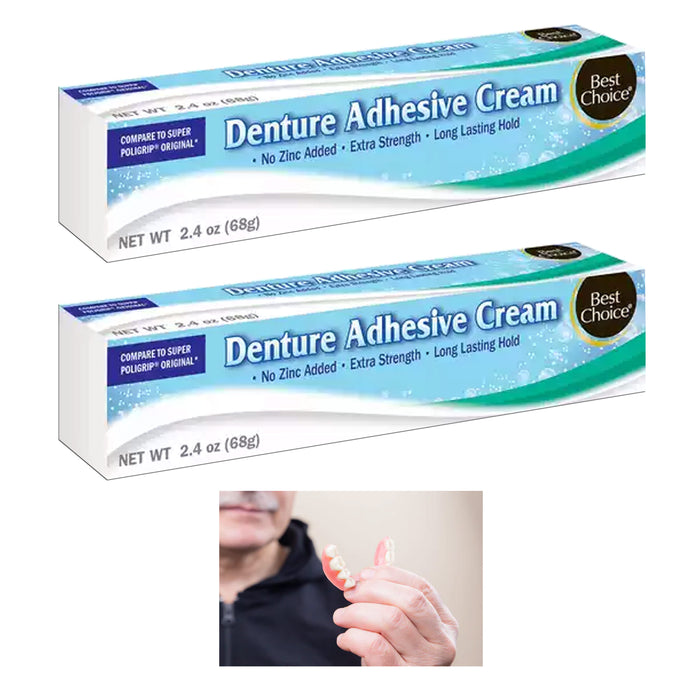 2 Pc Extra Strength Denture Adhesive Cream 2.4oz Gums Strong Hold Zinc Free Oral